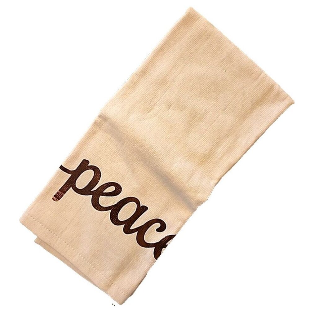 Pink PEACE Hand Towel Metallic Copper Lettering Deborah Connolly Kitchen Bath